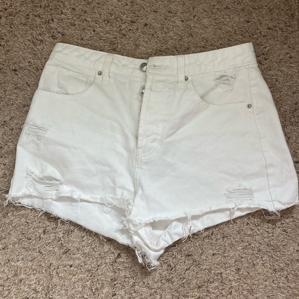 White Distressed Denim Shorts